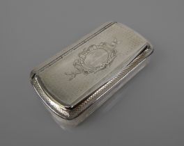 French silver snuff box with overall engine turned decoration and gilded interior. Vacant cartouche.