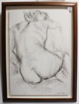 David T Waller (British contemporary) Female life study Charcoal on artist's card 64 x 44.5 cm Frame