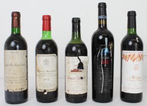 5 bottles ofred wine: - Chateau Beaulieu Lalande-de-Pomerol 1975 - Chateau Bel-Air Barrett