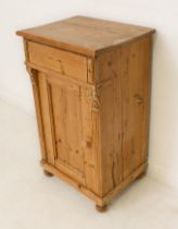 A Victorian pine bedside cabinet - single frieze drawer (lacks handle), on shell carved brackets