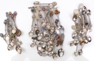 Seventy souvenir teaspoons - at least half marked sterling or with Continental silver marks