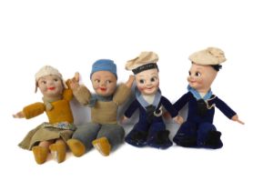 Four Norah Wellings cloth dolls - comprising two sailor dolls, one with 'Oriana' cap, the other