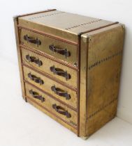 A brass covered chest of drawers in 19th century campaign style - modern, the studded and wooden