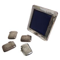 Four hallmarked silver vesta cases, Birmingham assay marks 1906-1907 and 1890-1907, together with