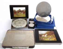 A collection of boxed silver plated coasters and place mats -