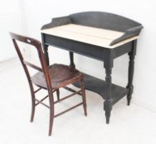 Two pieces: 1. a late 19th century painted pine washstand, three-quarter galleried top above a plain