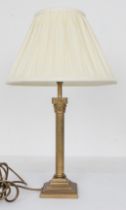 Three table lamps - modern, comprising a silvered-metal style square baluster lamp with pale gold