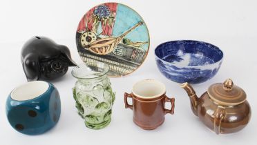 A small group of ceramics and glass - including a Dutch novelty pen pot in the form of a dice by