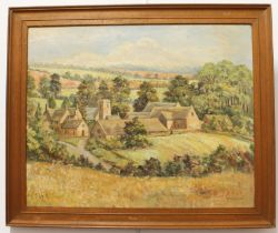 Ann M. Mossman (b. 1944). Cutsdean village Oil on canvas signed (l.r.) Inscriped verso - "