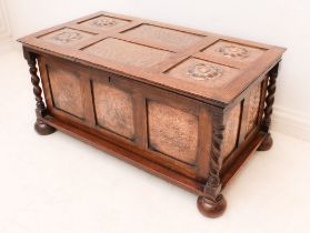 Walter Edwards (1871-1956) - a circa 1915 Arts and Crafts oak coffer decorated with hammered