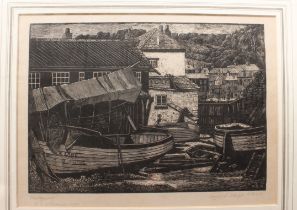 Bernard Sleigh RBSA 'Mevagissey' wood engraving - signed, titled and inscribed 'To C.A. Morris 1938'