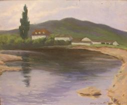 Hester Elizabeth Adlercron (British, 1877-1939) 'On the Murray River' oil on board, signed and dated