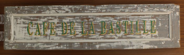 A French vintage style ‘Café de la Bastille’ painted wooden café sign: made using an antique