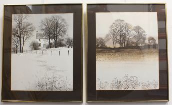 British (contemporary) A pair of colour prints of winter landscapes monogrammed to lower right (