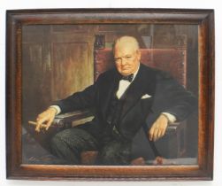 After Arthur Pan (1894-1983) Portrait of Winston Churchill Colour lithograph  The lower margin