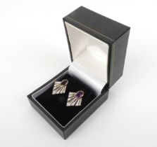 A pair of 9 carat gold Art Deco style amethyst and diamond earrings.