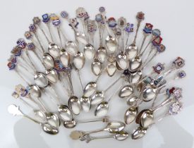 Fifty-seven hallmarked silver and enamel souvenir teaspoons