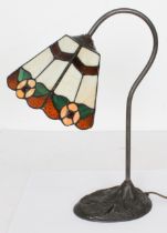 A Tiffany style stained glass reading or desk lamp - modern, with flared, floral decorated stained