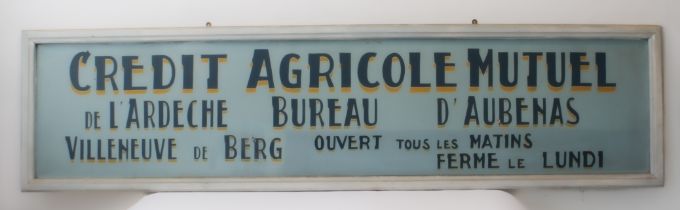 A large French vintage-style ‘Credit Agricole Mutuel’ painted wooden sign, late 20th century (241