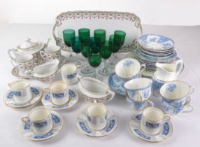 A continental porcelain cabaret set - early 20th century, with printed decoration of swags of pink