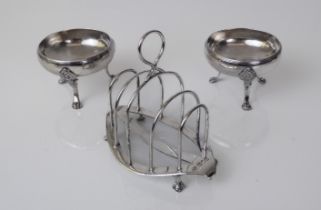 A pair of French silver open salts - late 19th / early 20th century, circular form with rope edged