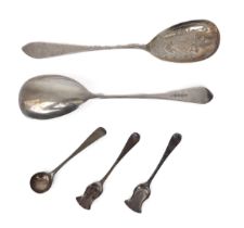 A pair of late-Victorian bright cut silver serving spoons - Atkin Brothers, Sheffield 1896, the