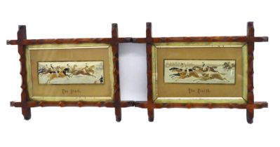 A pair of Victorian horse racing Stevengraphs - one titled 'The Start, the other 'The Finish',