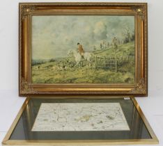 'Places of Meeting of the Heythrop Hunt', an engraved map with hand colouring - after Walker,