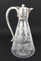 Edwardian silver-mounted cut-glass claret jug by T Wooley, hallmarked Birmingham 1909 with conical