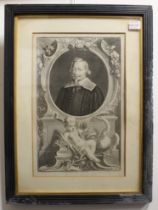 Four 18th century prints: 1. J. Houbraken 'John Pym Esq.' mezzotint portrait engraving, pub. J. & P.