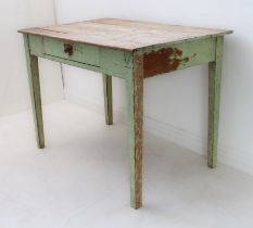 A painted and stripped pine 19th century writing or dressing table: the distressed, stripped pine