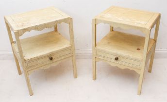 A pair of French early 19th century style painted two tier bedside tables: late 20th century,