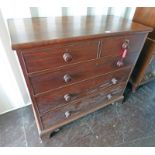 19TH CENTURY MAHOGANY CHEST OF DRAWERS WITH 2 SHORT OVER 3 LONG DRAWERS,