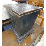 LATE 19TH CENTURY CARVED OAK COAL BIN