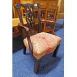 19TH CENTURY MAHOGANY CHILD'S OPEN ARMCHAIR ON SQUARE SUPPORTS 64 CM TALL
