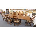 ERCOL ELM EXTENDING DINING TABLE WITH 3 EXTRA LEAVES & SET OF 6 LADDER BACK DINING CHAIRS INCLUDING