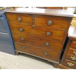 19TH CENTURY MAHOGANY CHEST OF 2 SHORT OVER 3 LONG DRAWERS ON BRACKET SUPPORTS 105 CM TALL