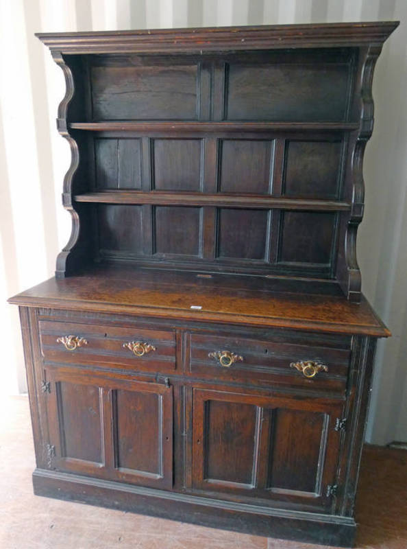 **** LOT WITHDRAWN **** 19TH CENTURY OAK WELSH DRESSER WITH PLATE RACK BACK OVER 2 DRAWERS OVER 2