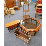 HEXAGONAL TABLE WITH GLASS INSET TOP, WHAT NOT,