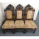 SET OF 6 19TH CENTURY CARVED OAK DINING CHAIRS WITH BARLEY TWIST COLUMNS AND DOGS HEAD 111 CM TALL