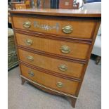 20TH CENTURY MAHOGANY CHEST OF 4 GRADUATED DRAWERS WITH GILT AND FLORAL DECORATION ON SPLAYED