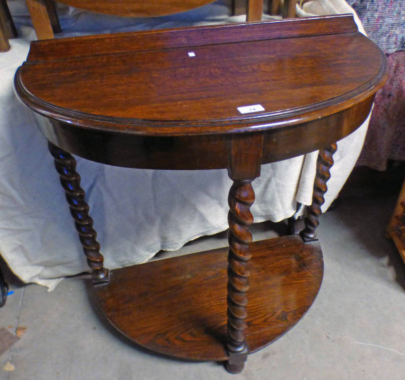 OAK HALFMOON TABLE ON BARLEY TWIST SUPPORTS 80CM WIDE