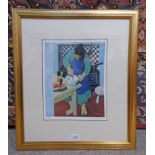 AFTER ALBERT MORROCCO LADY IN THE KITCHEN SIGNED IN PENCIL GILT FRAMED LIMITED EDITION PRINT 31 CM