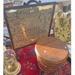 BRASS BOUND LIDDED BIN AND ORIENTAL TAPESTRY FIRE SCREEN