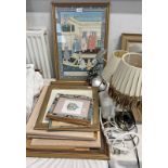 SELECTION OF FRAMED PICTURES INC INDIAN WATERCOLOUR AND 4 TABLE LAMPS