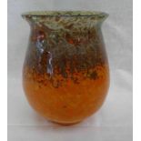 MONART GLASS ORANGE GREEN AND GOLD VASE - 21.