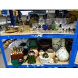 SELECTION OF PORCELAIN TO INCLUDE: VARIOUS CRYSTAL & COLOURED GLASS, CHESS SET, PORCELAIN LAMP,