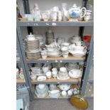 EXCELLENT SELECTION OF PORCELAIN DINNER AND TEAWARE OVER 4 SHELVES.