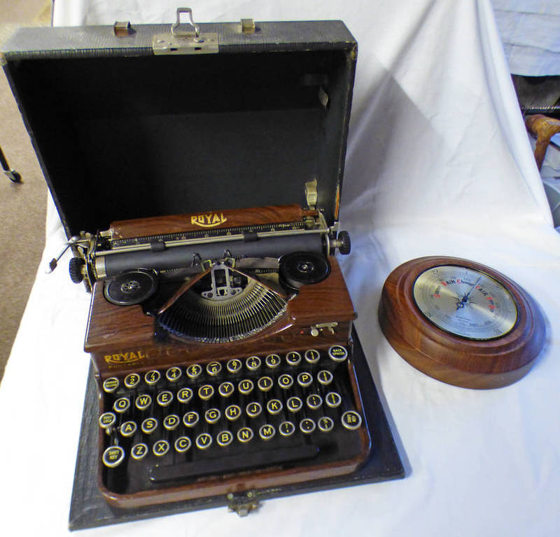 ROYAL PORTABLE TYPEWRITER WITH CASE TOGETHER WITH SHORTLAND BOWEN COMPENSATED BAROMETER