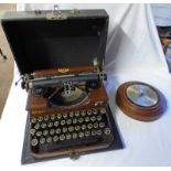 ROYAL PORTABLE TYPEWRITER WITH CASE TOGETHER WITH SHORTLAND BOWEN COMPENSATED BAROMETER